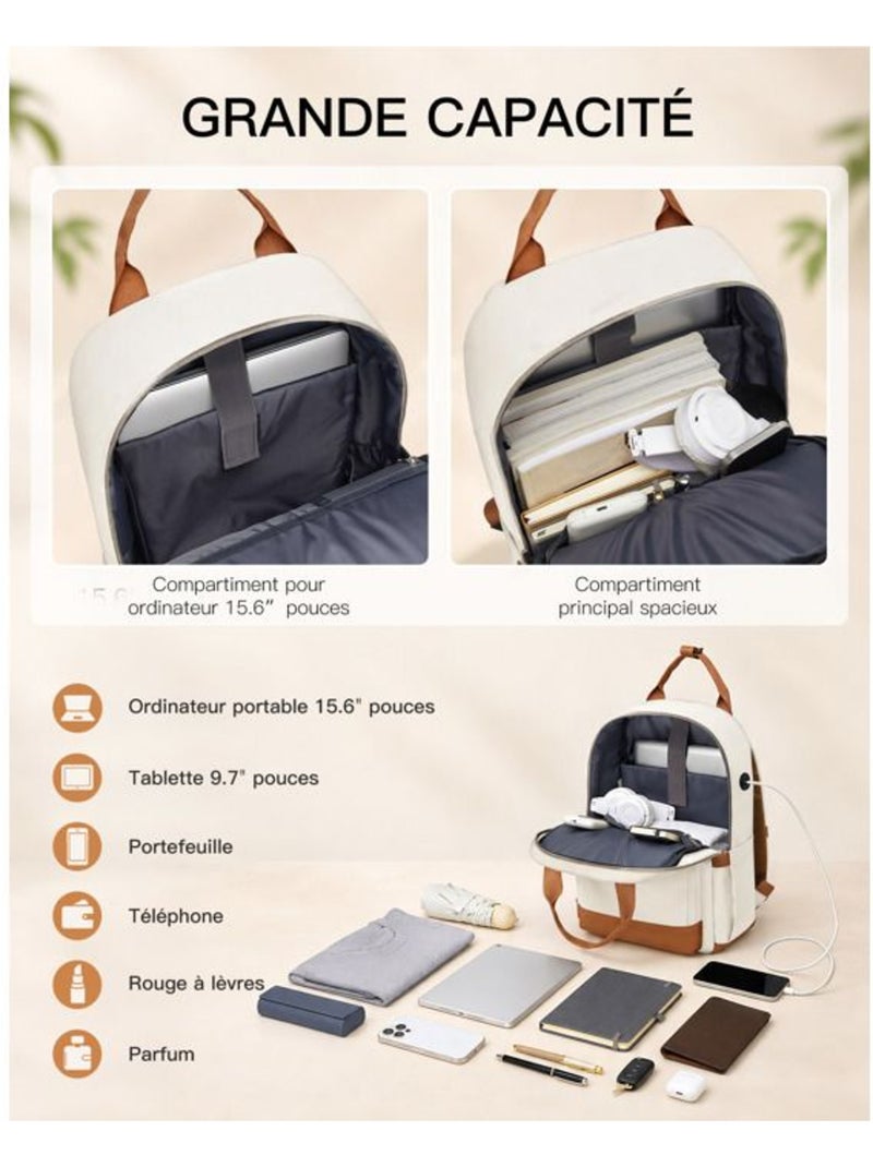 Sac à dos cabine 17 l - 41x29x15 cm compatible ryanair, pour ordinateur - kono Blanc - Kiabi