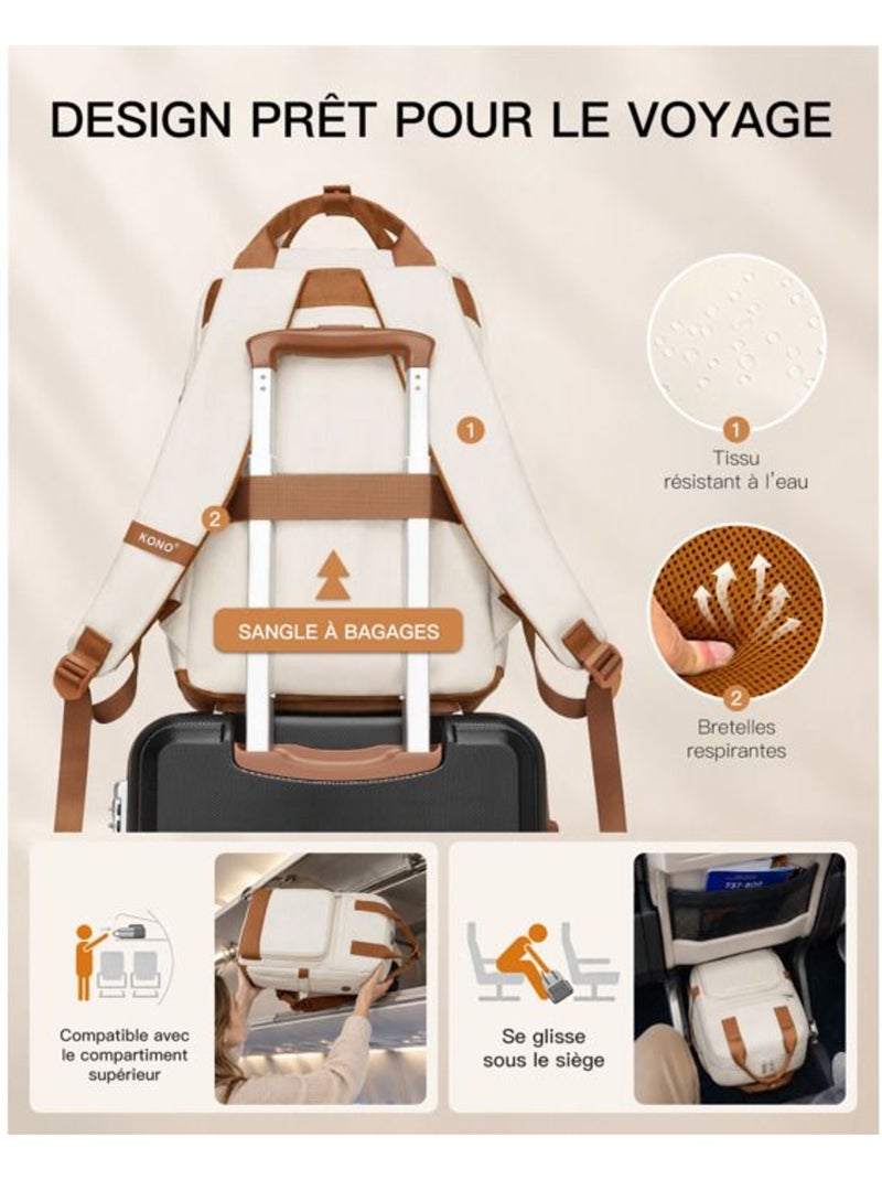 Sac à dos cabine 17 l - 41x29x15 cm compatible ryanair, pour ordinateur - kono Blanc - Kiabi