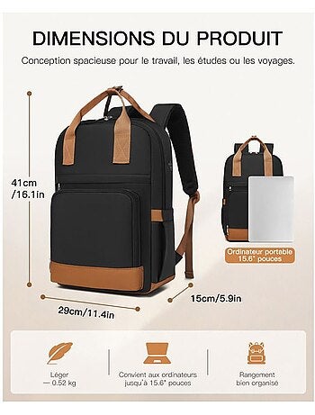 Sac à dos cabine 17 l - 41x29x15 cm compatible ryanair, pour ordinateur - kono