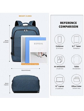 Sac à dos cabine 36x20x45 cm 30 l ouverture valise - kono