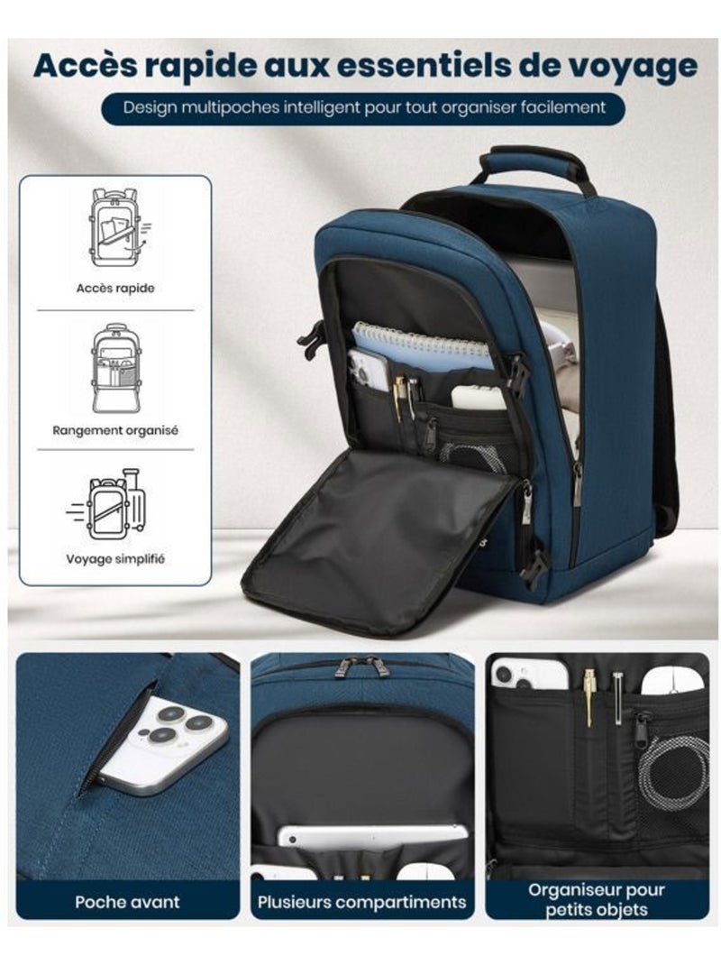 Sac à dos cabine 40x20x25 cm 20 l sous-siège ryanair - kono Bleu - Kiabi