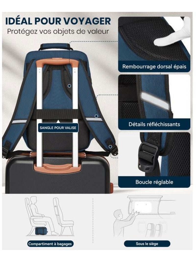 Sac à dos cabine 40x20x25 cm 20 l sous-siège ryanair - kono Bleu - Kiabi