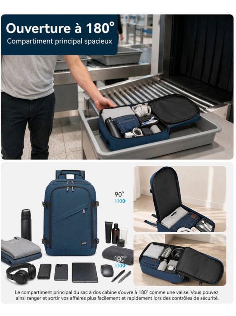 Sac à dos cabine 40x20x25 cm 20 l sous-siège ryanair - kono Bleu - Kiabi