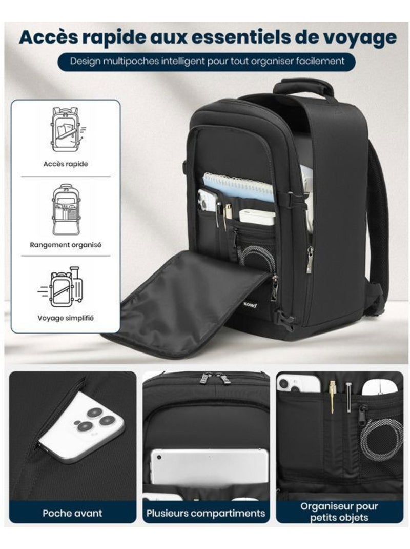 Sac à dos cabine 40x20x25 cm 20 l sous-siège ryanair - kono Noir - Kiabi