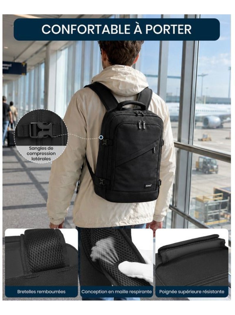 Sac à dos cabine 40x20x25 cm 20 l sous-siège ryanair - kono Noir - Kiabi