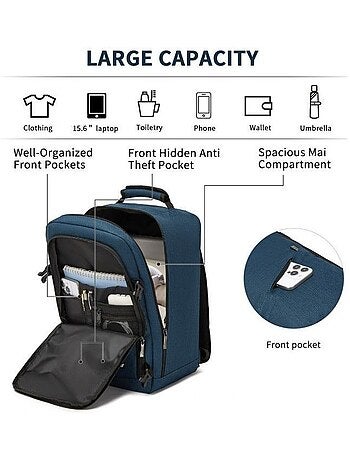 Sac à dos cabine 40x20x30 cm 24 l imperméable pc 15" - kono