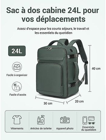 Sac à dos cabine 40x20x30 cm 24 l imperméable pc 15" - kono