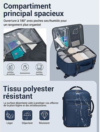 Sac à dos cabine 40x20x30 cm 24 l multi-compartiments - kono