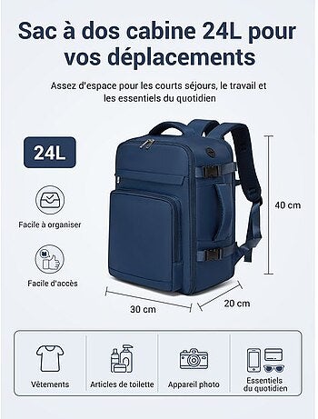 Sac à dos cabine 40x20x30 cm 24 l multi-compartiments - kono