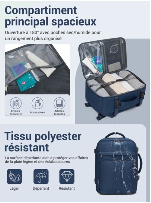 Sac à dos cabine 40x20x30 cm 24 l multi-compartiments - kono - Kiabi