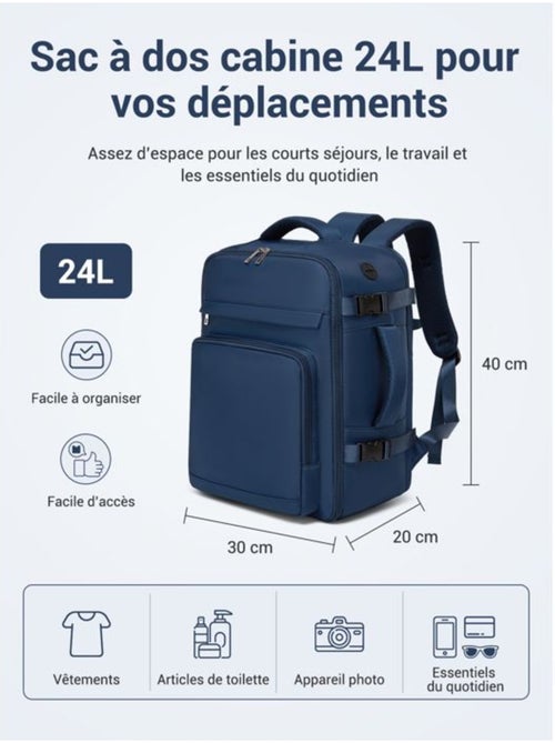 Sac à dos cabine 40x20x30 cm 24 l multi-compartiments - kono - Kiabi