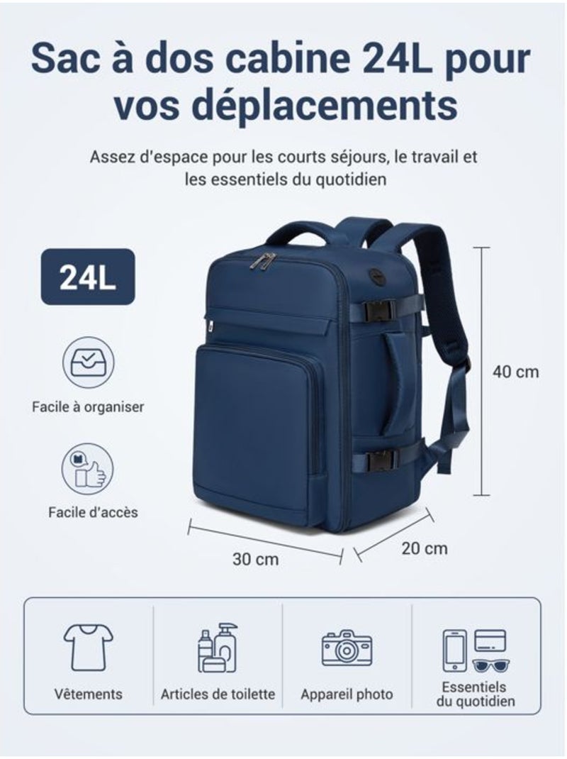 Sac à dos cabine 40x20x30 cm 24 l multi-compartiments - kono Bleu - Kiabi