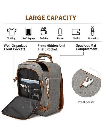 Sac à dos cabine 40x20x30 cm 24 l multi-compartiments - kono