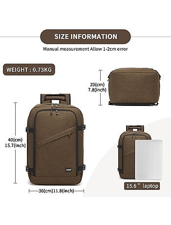 Sac à dos cabine 40x20x30 cm 24 l multi-compartiments - kono