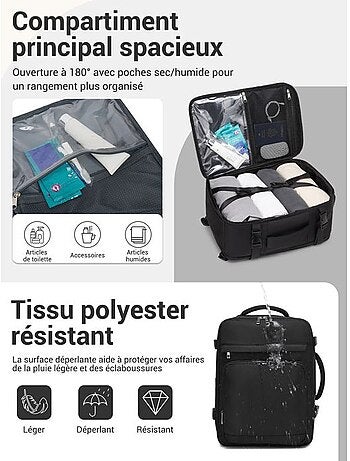 Sac à dos cabine 40x20x30 cm 24 l multi-compartiments - kono