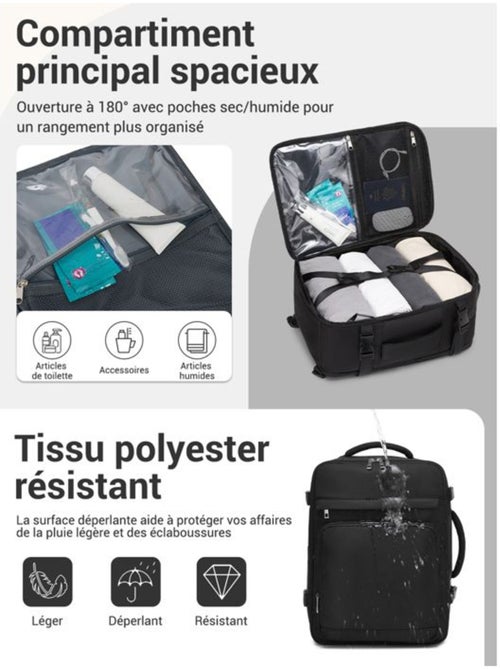 Sac à dos cabine 40x20x30 cm 24 l multi-compartiments - kono - Kiabi