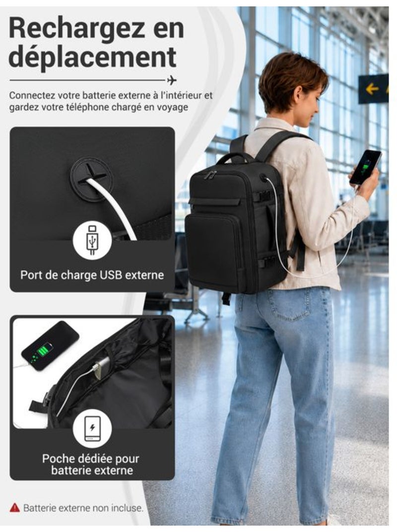 Sac à dos cabine 40x20x30 cm 24 l multi-compartiments - kono Noir - Kiabi