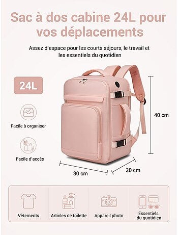 Sac à dos cabine 40x20x30 cm 24 l multi-compartiments - kono