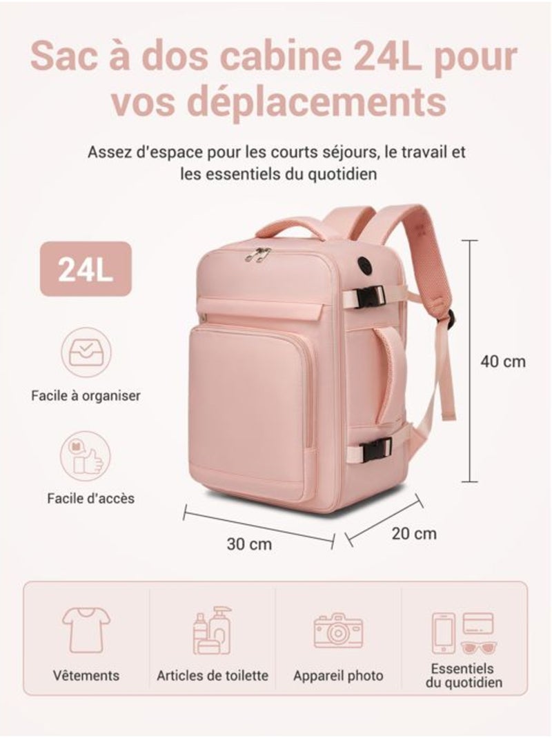 Sac à dos cabine 40x20x30 cm 24 l multi-compartiments - kono Rose - Kiabi