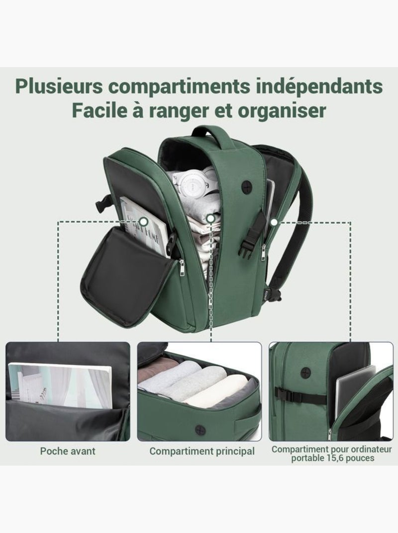 Sac à dos cabine 40x20x30 cm 24 l multi-compartiments - kono Vert - Kiabi