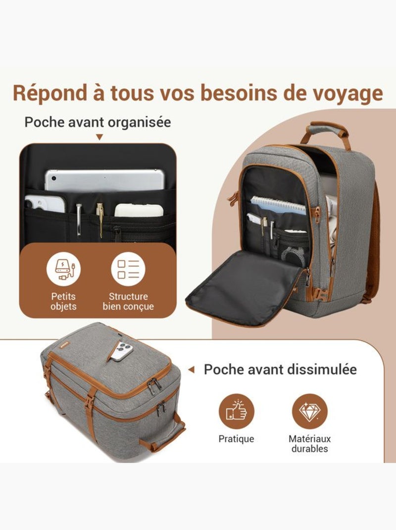Sac à dos cabine 40x30x20 cm - bagage à main avec poche ordinateur - kono Gris - Kiabi