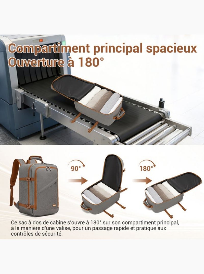 Sac à dos cabine 40x30x20 cm - bagage à main avec poche ordinateur - kono Gris - Kiabi