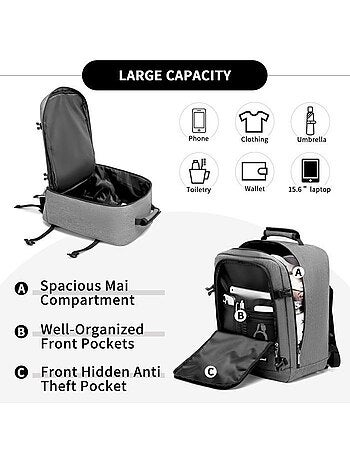 Sac à dos cabine 40x30x20 cm 24 l ryanair 530 g - kono