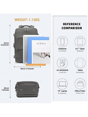 Sac à dos cabine 42x30x20 cm 25 l étanche pour pc - kono