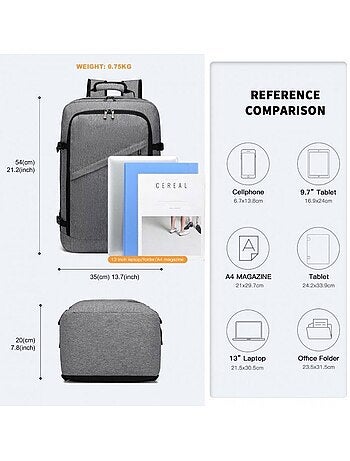 Sac à dos cabine 54x35x20 cm 38 l easyjet pour pc - kono