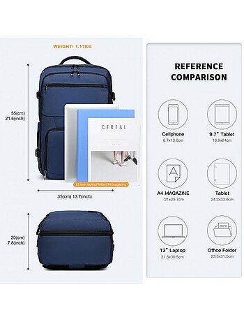 Sac à dos cabine 55x35x20 cm 38 l compartiment pc - kono