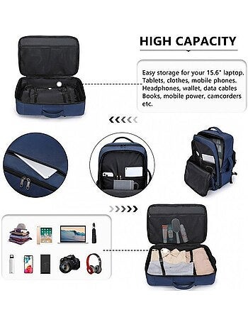 Sac à dos cabine 55x35x20 cm 38 l compartiment pc - kono