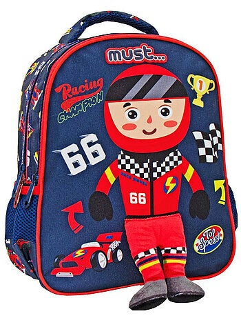 Sac à dos CMP thème voiture de course avec éléments en peluche