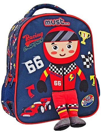Sac à dos CMP thème voiture de course avec éléments en peluche