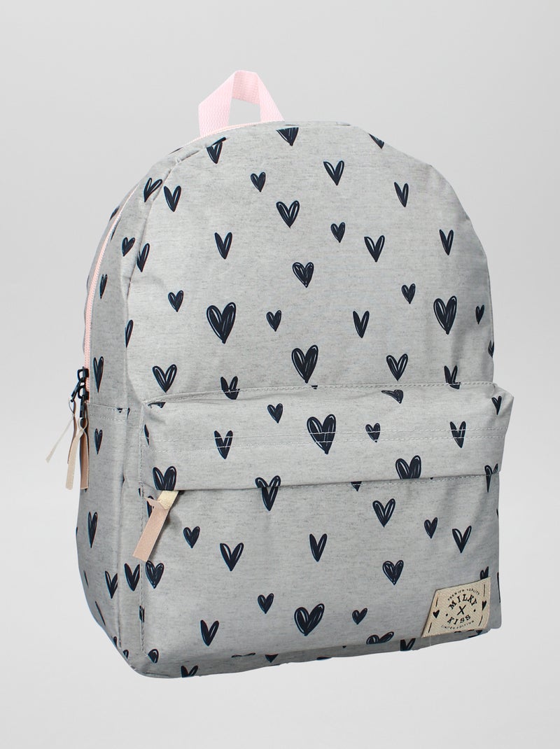Sac à dos 'cœurs' en toile Gris - Kiabi