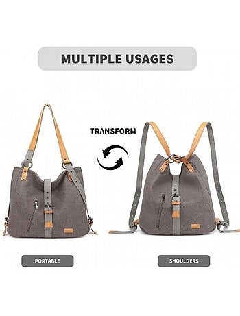 Sac à dos convertible en toile lavée grande capacité - kono