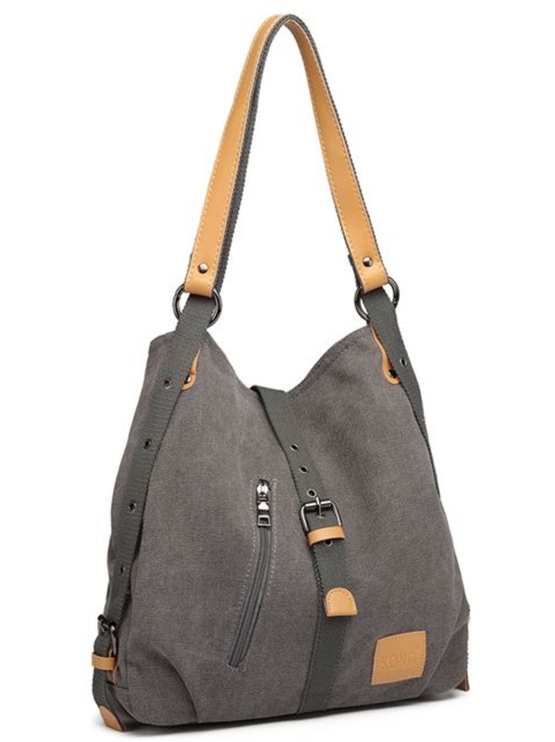 Sac à dos convertible en toile lavée grande capacité - kono Gris - Kiabi
