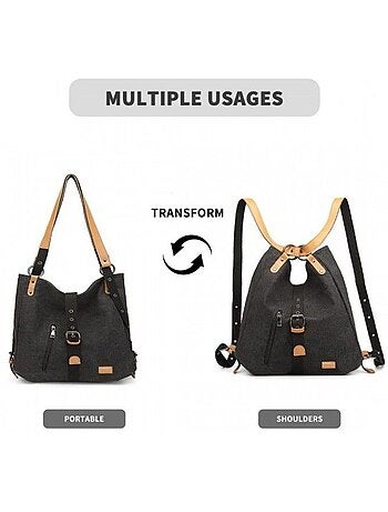 Sac à dos convertible en toile lavée grande capacité - kono