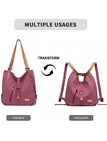 Sac à dos convertible en toile lavée grande capacité - kono