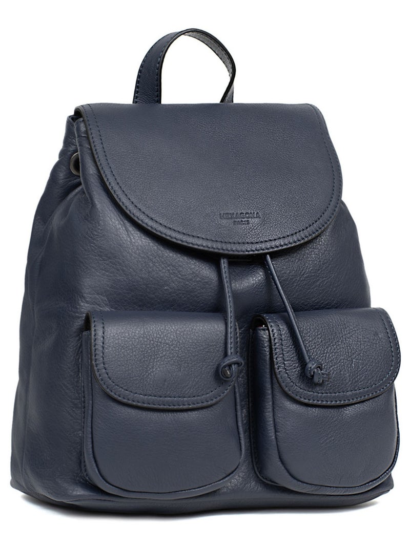 Sac à dos  Cuir SAUVAGE Bleu nuit - Kiabi