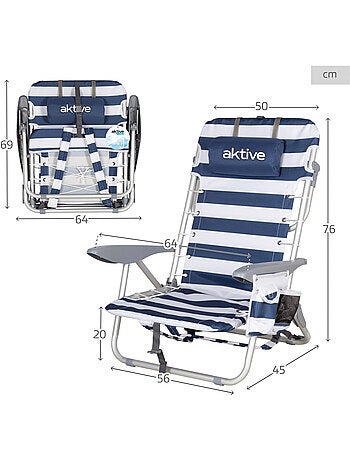 Sac à dos de plage pliable bas 4 positions avec coussin et poche aktive