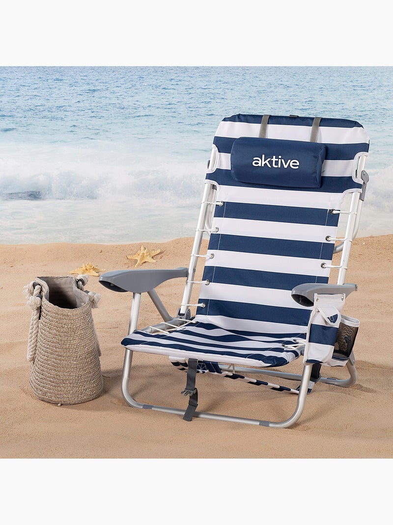 Sac à dos de plage pliable bas 4 positions avec coussin et poche aktive Bleu Blanc - Kiabi