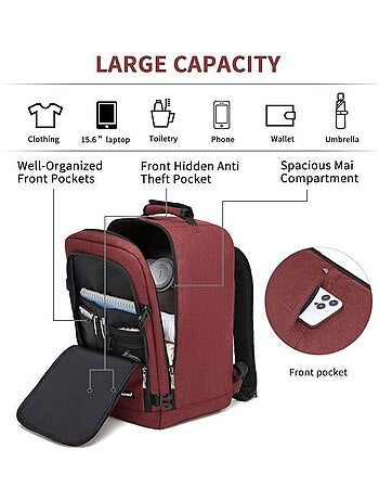 Sac à dos de voyage 40x20x25 cm - cabine sous-siège ryanair compatible a4 - kono