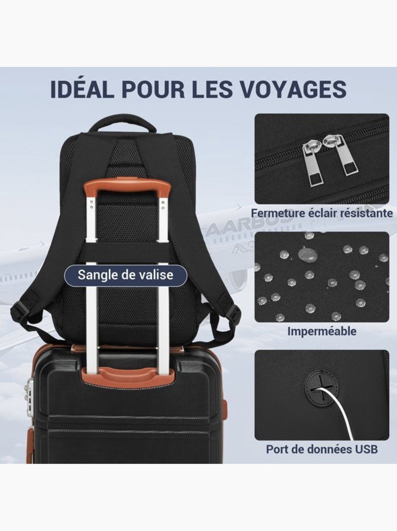 Sac à dos de voyage 40x20x30 cm - cabine ryanair imperméable anti-rayures 24 l - kono Noir - Kiabi