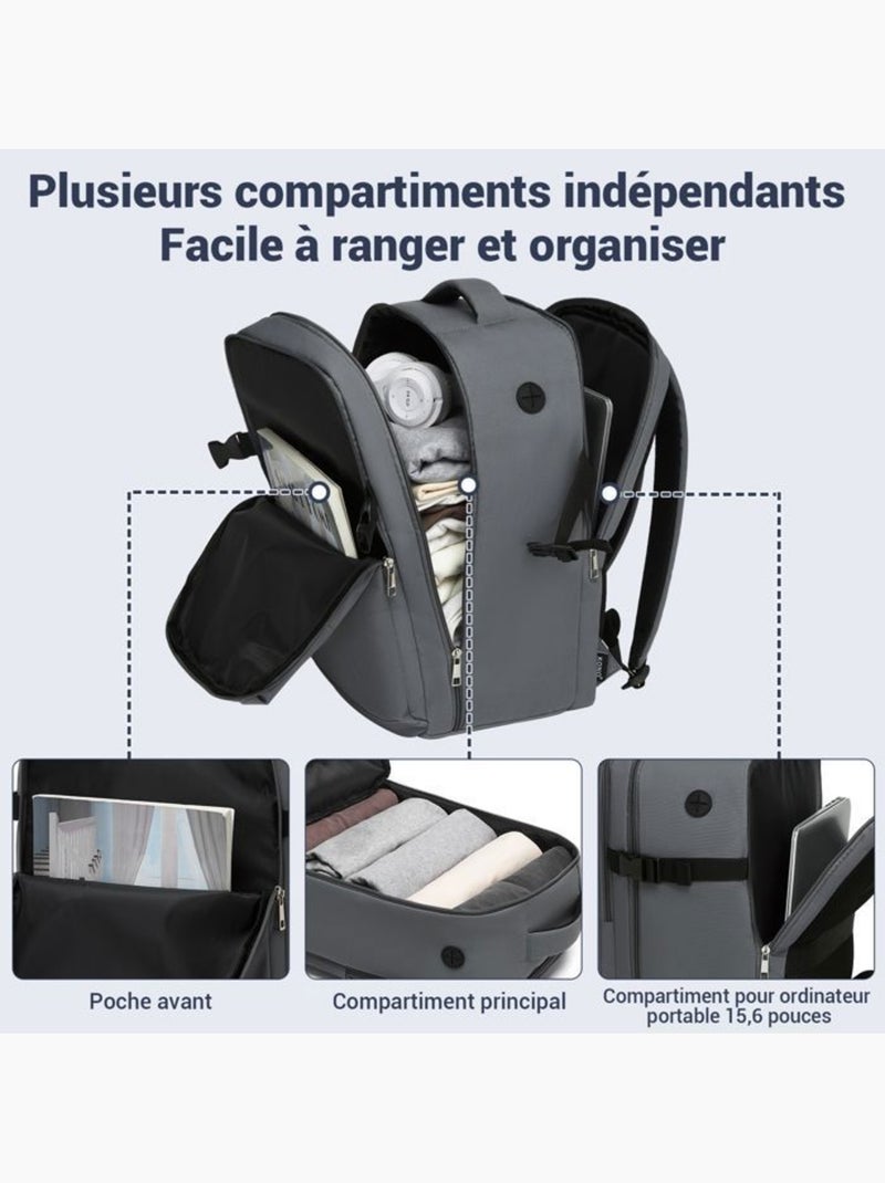 Sac à dos de voyage 40x20x30 cm - cabine ryanair imperméable avec compartiment pc - kono Gris - Kiabi