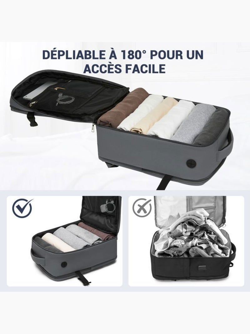 Sac à dos de voyage 40x20x30 cm - cabine ryanair imperméable avec compartiment pc - kono Gris - Kiabi