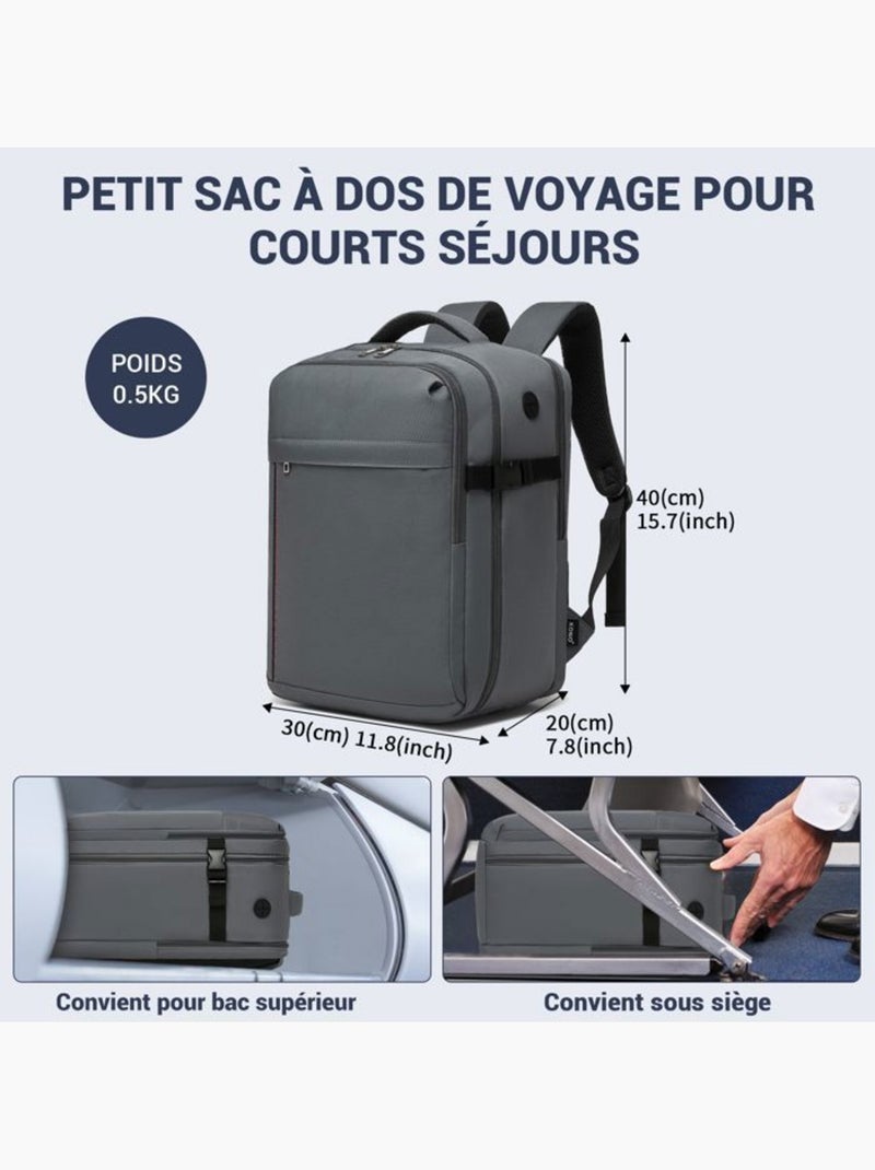 Sac à dos de voyage 40x20x30 cm - cabine ryanair imperméable avec compartiment pc - kono Gris - Kiabi