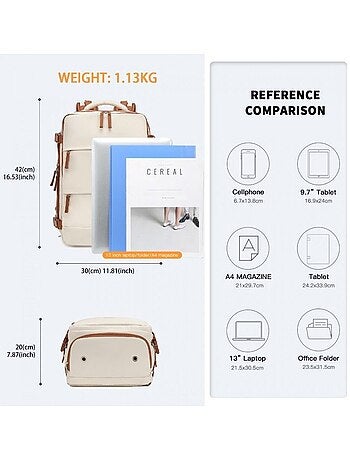 Sac à dos de voyage bagage cabine 25 l compartiment pc 42x30x20 cm - kono