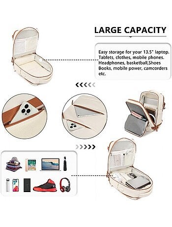 Sac à dos de voyage bagage cabine 25 l compartiment pc 42x30x20 cm - kono