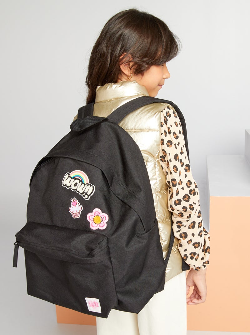 Sac à dos déperlant en toile avec patchs Noir - Kiabi