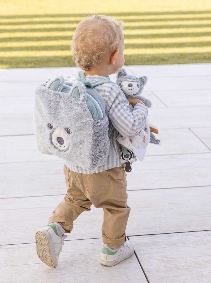 Sac à dos doux Loup Gris - Kiabi